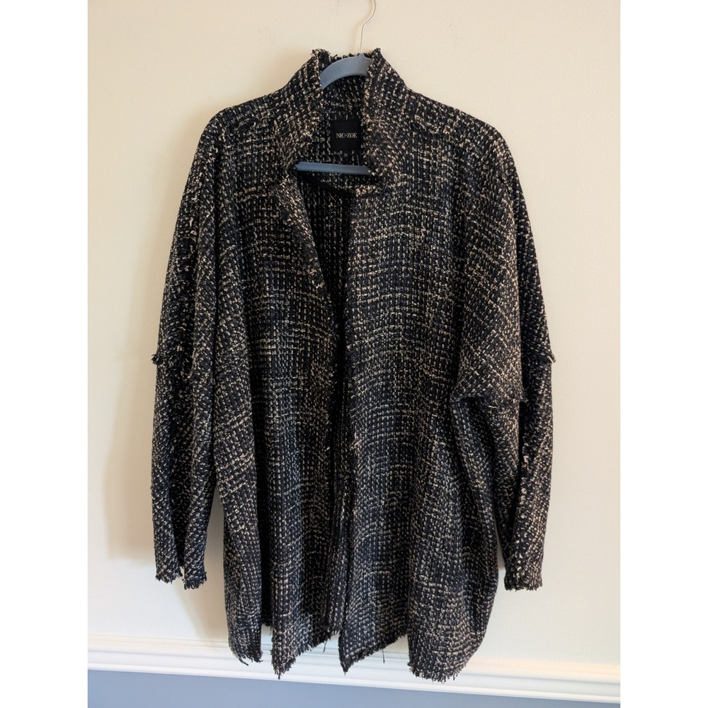 NIC+ZOE Womens 2X Tweed Open Front Frayed Edge Cardigan Jacket textured career